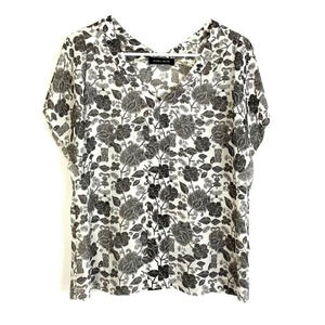 Ivanka Trump Floral Top Shirt Womens Size Small Black White Print Flutter Sleeve